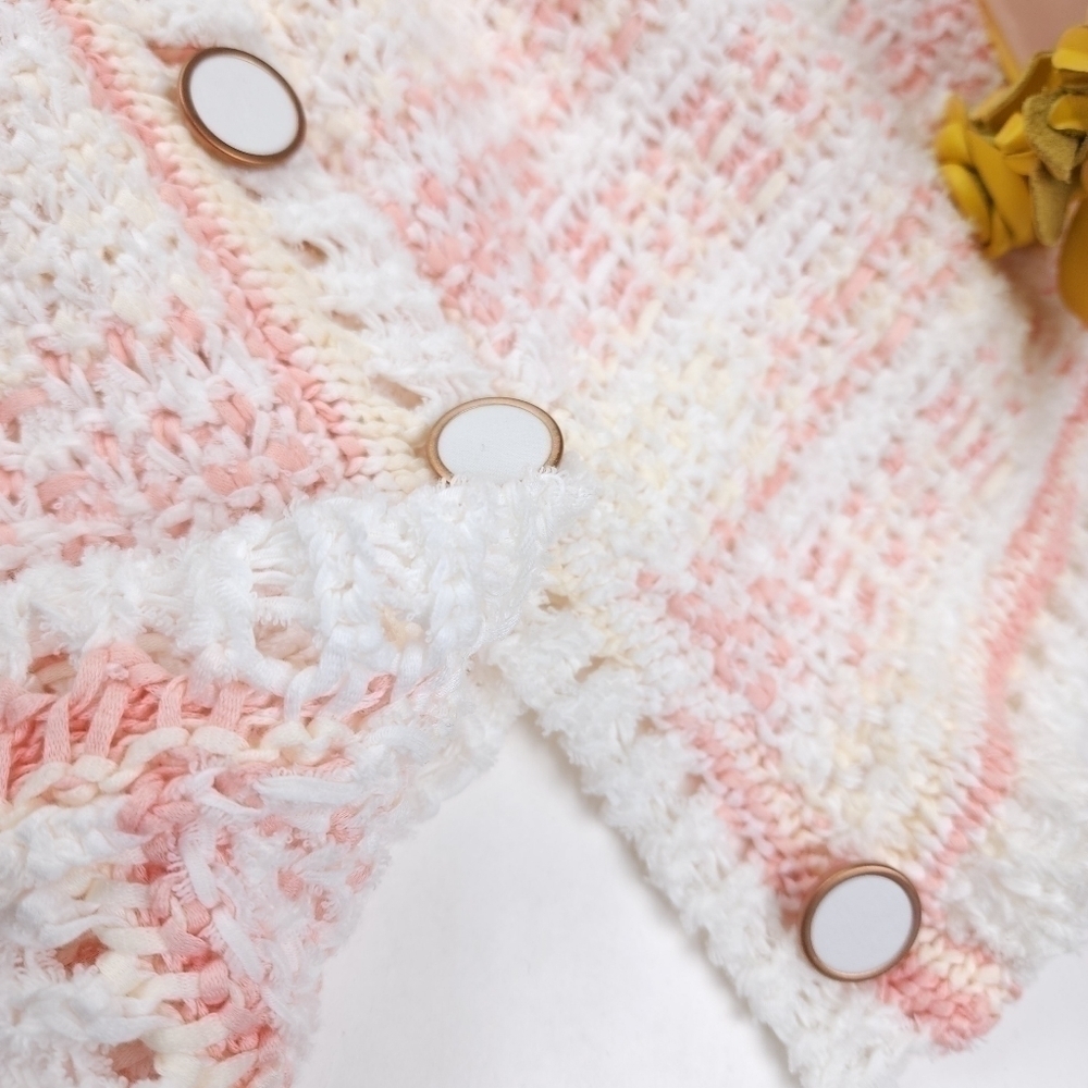 New Blumarine Pink White Yellow Tweed Weave Cardigan Jacket Sz 6 - Picture 7 of 16